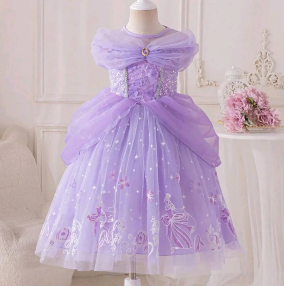Purple Princess Dress with Tulle Overlay